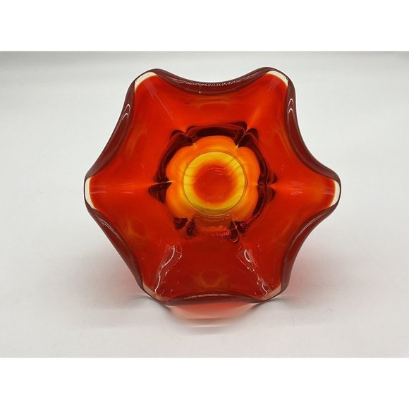 LE Smith Amberina Glass Pedestal Bowl Red Vintage Mid Century Modern - Picture 15 of 16